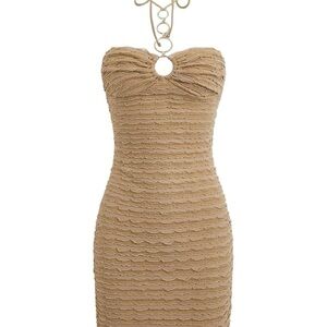 SHEIN Tan Ribbed Midi Pencil Skirt Cocktail